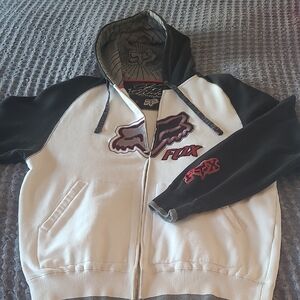 Fox Racing Vintage Mens Zip Up Hoodie, Y2K, Black and White Hoodie